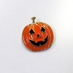 New Gold Plated Orange Pumpkin Jack O Lantern Halloween Pin Brooch
